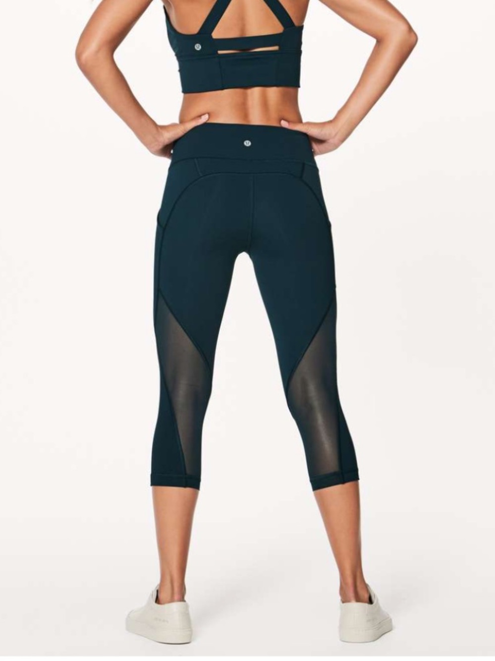 Lululemon Sweat Your Heart Out Crop Mesh Pockets Running Black Size 6 Inseam 21”